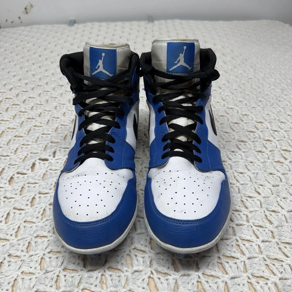 Nike Air Jordan 1 Mid TD Football Cleats Men's Size 12 Royal Blue Black FJ6805